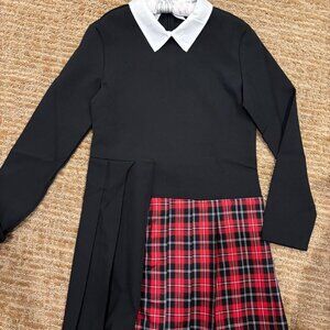 Plaid Pleated Hem Contrast Collar Dress NWOT